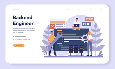 Back end development web banner or landing page. Software