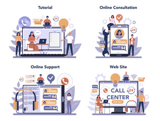Call center or technical support online service or platform set.