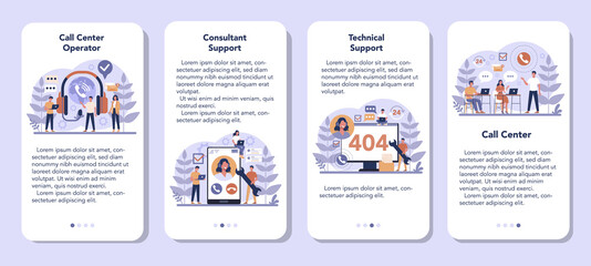 Call center or technical support mobile application banner set.
