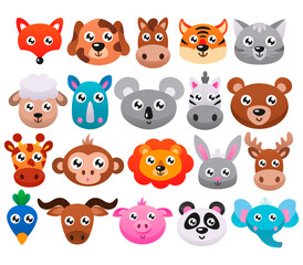 Big set of cute cartoon animals. Vector illustration.