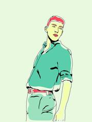 portrait of a handsome young man line art 