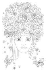 portrait of beautiful young woman with fancy arrangement of flow