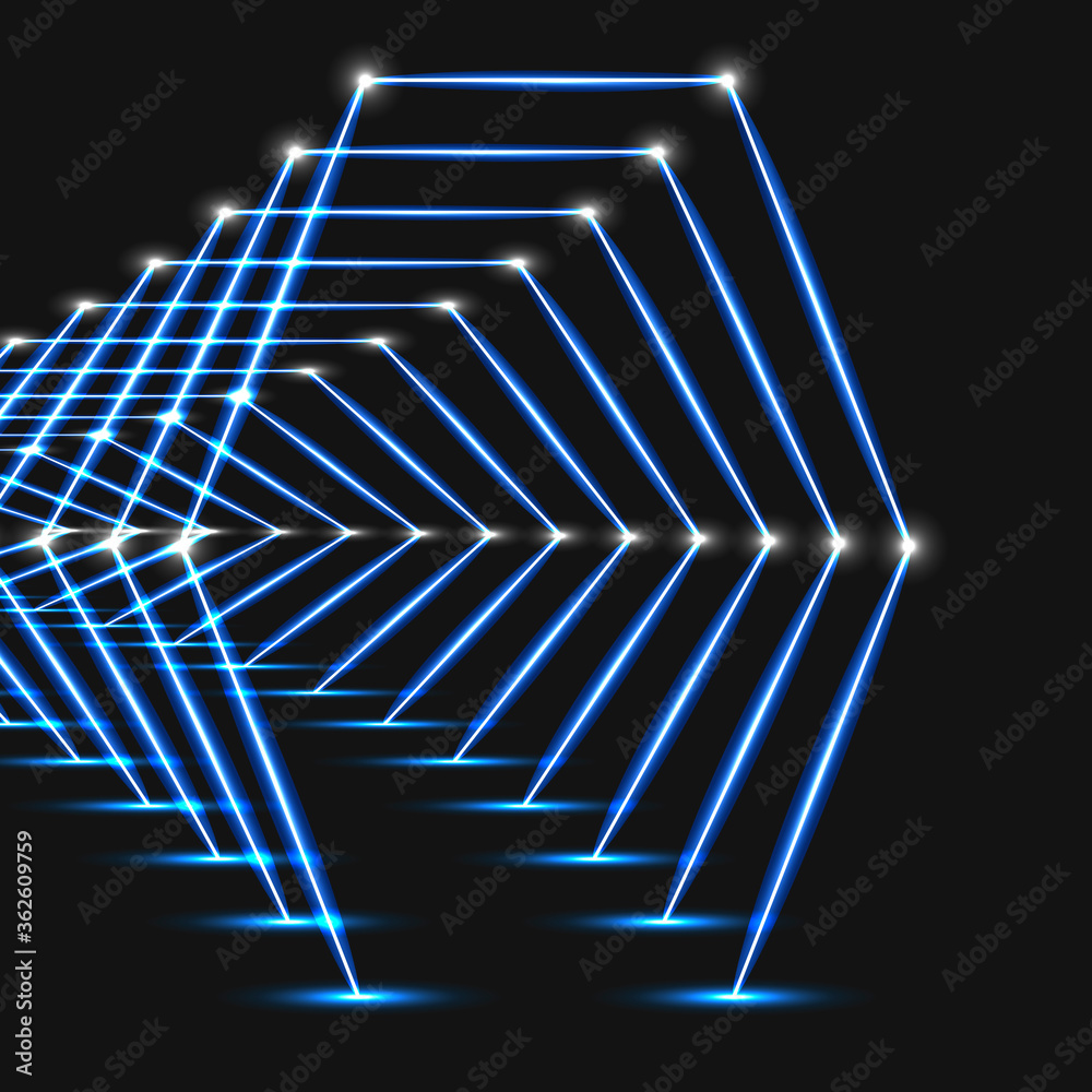 Aufkleber abstract blue background with hexagons and wires
