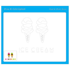 Simple educational draw and coloring game for kids. Illustration of Ice Cream.