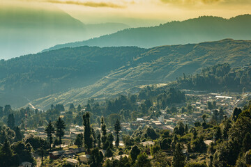 Fototapeta premium View of beautiful himalayan valley and Munsiyari Town, Uttarakhand, India.