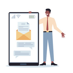 Business woman and man with mobile phone. Collection of female