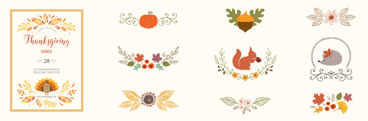 Universal autumn template and design elements. Good for Thanksgiving greeting cards, invitations, flyers and other graphic design.