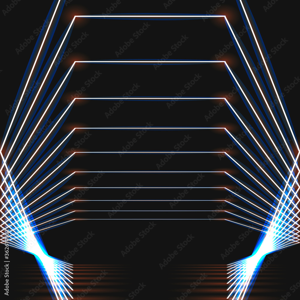 Poster abstract luminous figure which consists dots lines dark background.