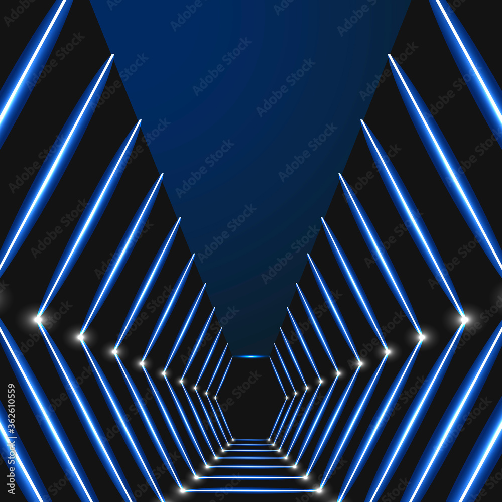 Poster abstract luminous figure which consists dots lines dark background.