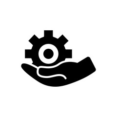 hand holding a gear wheel icon, silhouette style