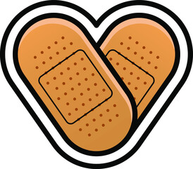 Two adhesive bandages in the shape of a heart.