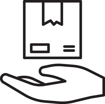 recommend clip art: Black line Delivery hand with cardboard boxes icon isolated on white background. Door to door delivery by courier. Vector Illustration.