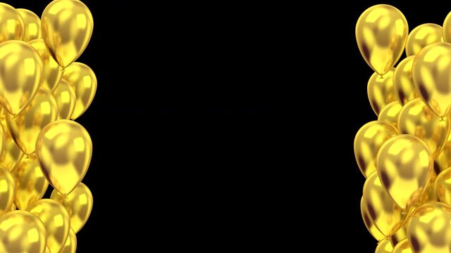Air Balloons Flying Up. Black background, loop (301-600 frames), 2 in 1, 3d rendering, 4k resolution