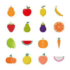 flat style icon set design, Fruits healthy organic food sweet and nature theme Vector illustration