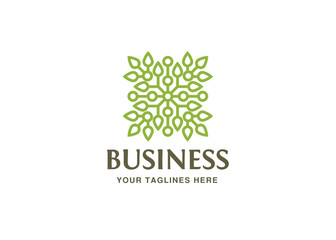 Fototapeta premium Green leaves Technology logo designs concept, leaf technology logo design, Nature Technology Logo.