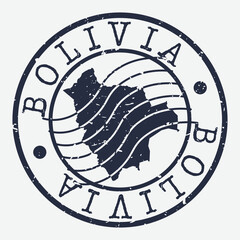 Naklejka na ściany i meble Bolivia Stamp Postal. Map Silhouette Seal. Passport Round Design. Vector Icon. Design Retro Travel.