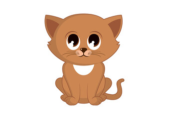 Very cute brown little kitten icon vector. Adorable rusty cat vector. Super cute little red kitten vector. Sitting brown baby cat cartoon character. Cute kitten icon isolated on a white background