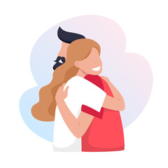 A young girl and a man hug each other. Vector illustration. Friendship, love concept