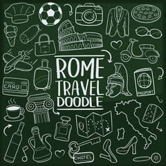 Rome Travel Doodle Line Icon Chalkboard Sketch Hand Made Vector Art.