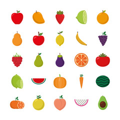 flat style icon set design, Fruits healthy organic food sweet and nature theme Vector illustration