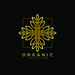 square line gold leaf plant vector logo