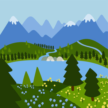 Blue mountains flat landscape vector illustration