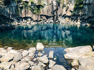 Mountain lake with stones in Jeju island.South Korea