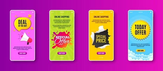 Special offer badge. Phone screen banner. Discount banner shape. Sale coupon splash icon. Sale banner on smartphone screen. Mobile phone web template. Special offer promotion. Vector