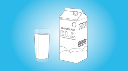 Vector Isolated Illustration of a Chocolate Milk Box and a Chocolate Milk Glass