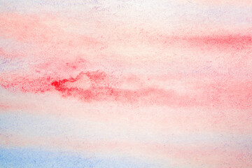 watercolor grunge background with drips of paint and spots in blue and red shades.