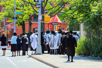 Undentified Orthodox Jews Wearing Special Clothes on Shabbat, in Williamsburg, Brooklyn, New York
