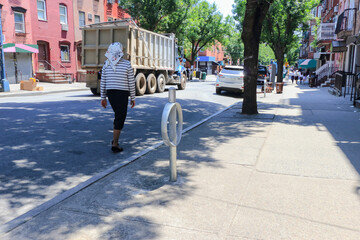 Unidentified Orthodox jewish women Wearing Special Clothes on Shabbat, in Williamsburg, Brooklyn,...