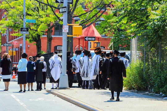 Undentified Orthodox Jews Wearing Special Clothes On Shabbat, In Williamsburg, Brooklyn, New York