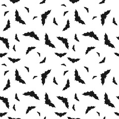 Obraz premium Bat seamless pattern for Halloween. Simple black silhouettes on white. 