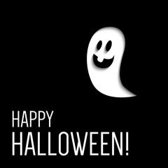 Happy Halloween! greeting card. Happy ghost silhouette.
