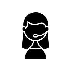 support service concept, Icon of woman wearing headset for call center, silhouette style