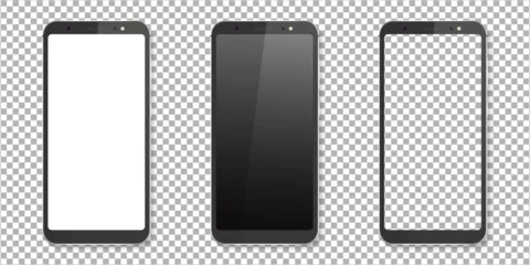 Foto op Plexiglas Realistic smartphone mockup set. Smartphone mockup isolated on transparent background. Mockup vector isolated. Template design. Realistic vector illustration. © 7AM