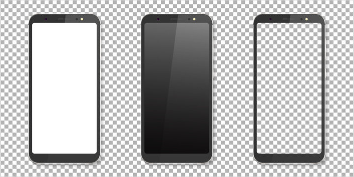 Realistic smartphone mockup set. Smartphone mockup isolated on transparent background. Mockup vector isolated. Template design. Realistic vector illustration.