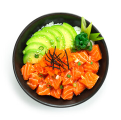 Salmon Poke Bowl with Avocado Slice Healthy Food Hawaii Poke don style combination Japanese food