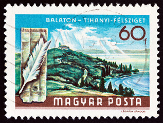 Tihany peninsula, tower and feather (Hungary 1968)