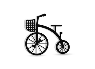 Fototapeta na wymiar Children's bike in black with a basket. Icon vector illustration