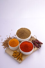 Indian spices_turmeric,chilli and coriander