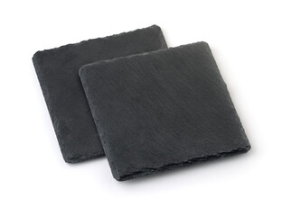 Two black square empty slate stone plates