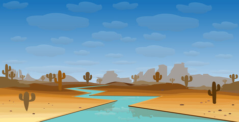western landscape with desert and river with cactus © ciroorabona