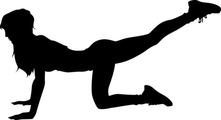 Vector silhouette of a girl exercising on the floor