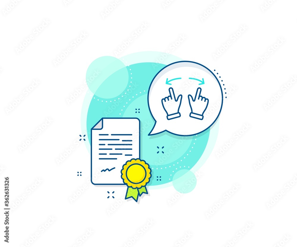 Poster slide arrow sign. certification complex icon. move gesture line icon. swipe action symbol. certifica