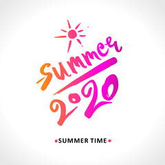 Sun. Summer. 2020. Summer time. Bright seasonal template. Vector illustration for season banner, label, poster, logo Summer.