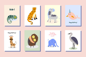 Set of vector cards with the image of an animal and an inspirational quote © Iam_Juli