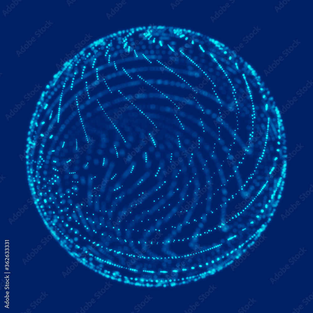 Poster abstract blue 3d sphere made of points. futuristic technology style. sphere particles. plexus effect