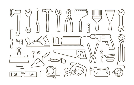 Tools set of icons in linear style. Repair vector illustration